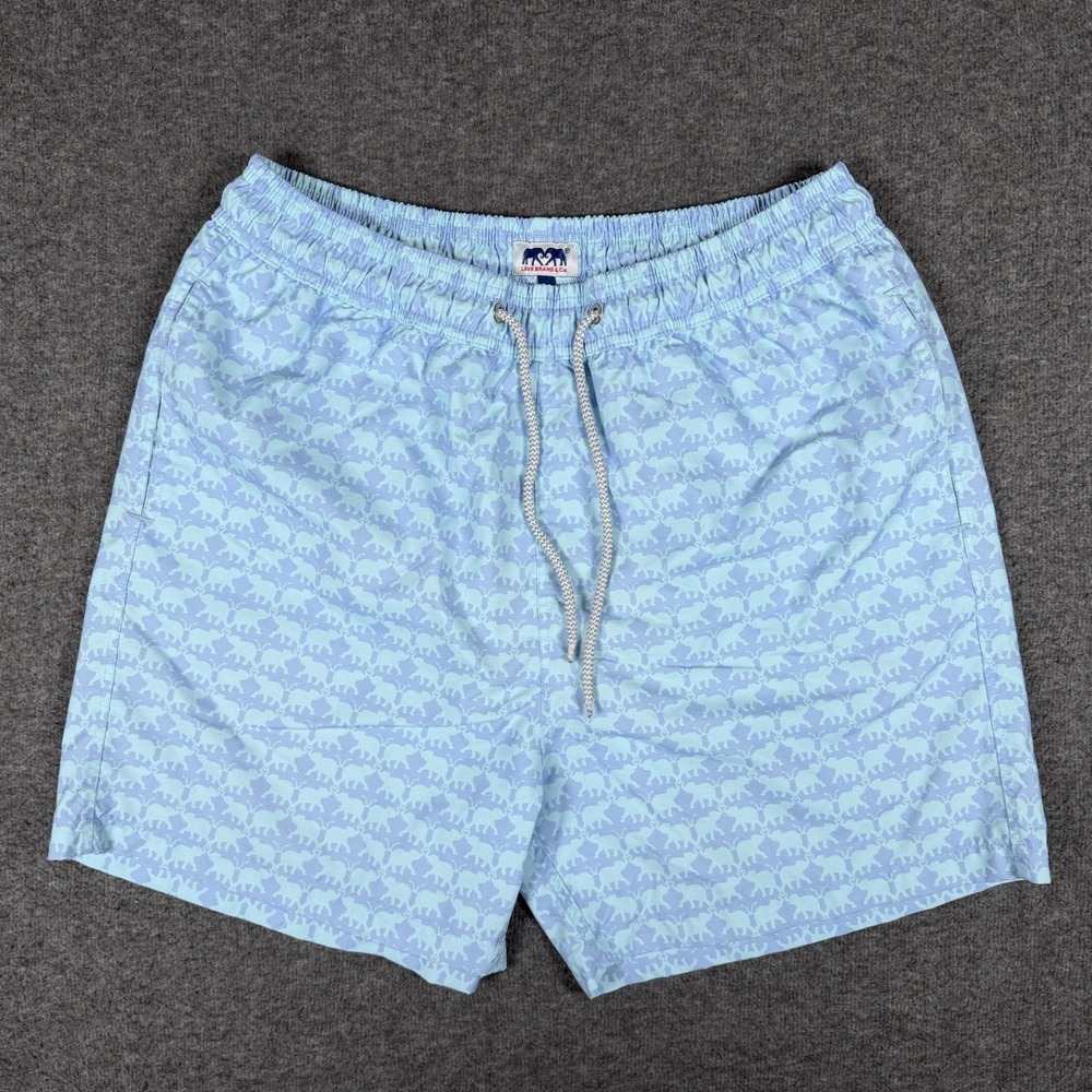 Love Brand & Co Swim Trunks Mens XL Blue Elephant Geometric Print Lined Shorts